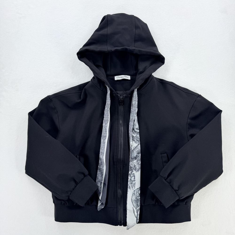 Christian Dior Hoodie Womens Large Black Full Zip Softshell Jacket Made Italy